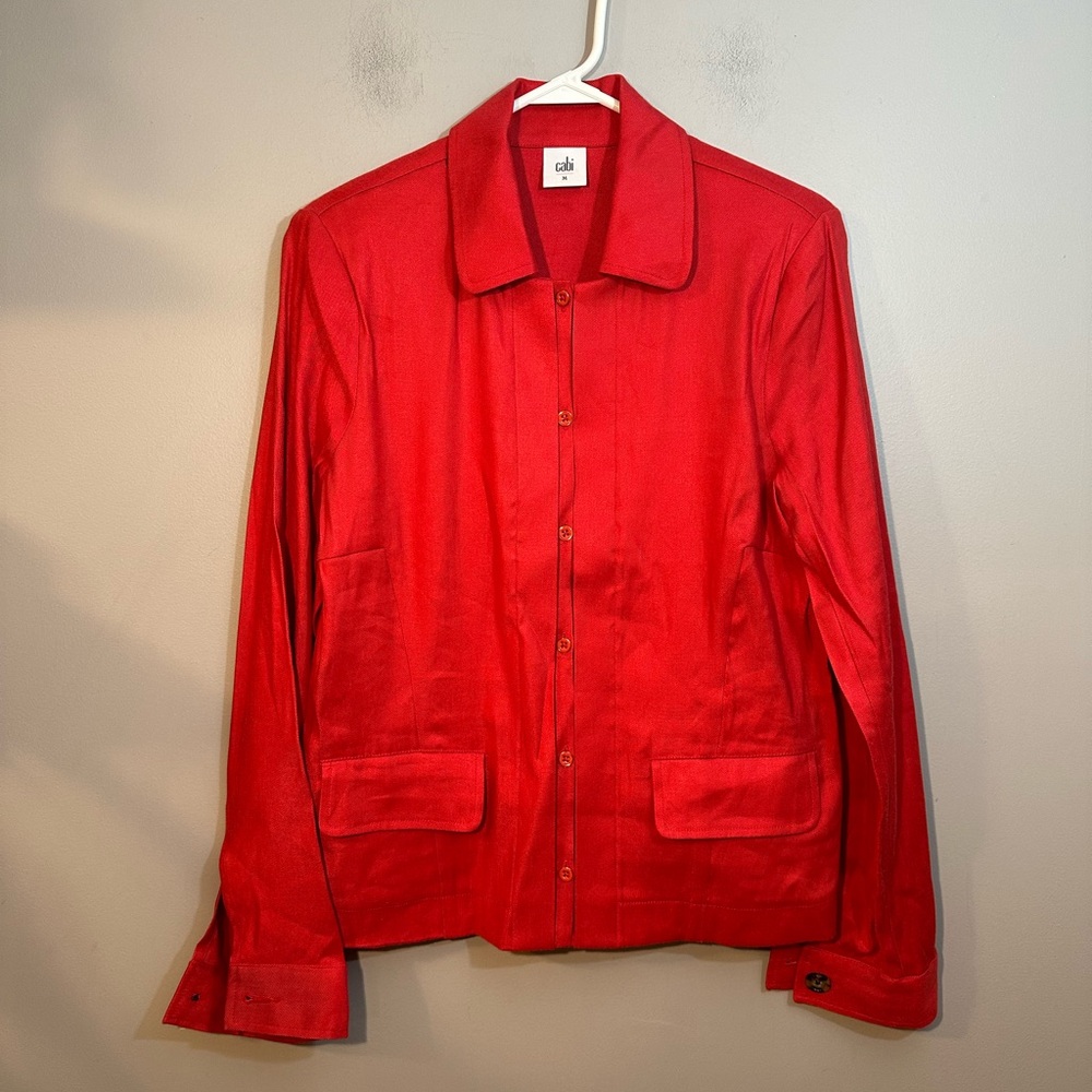 NWT Cabi Red Valentine Linen Blend Blazer Jacket Button Down Size MED